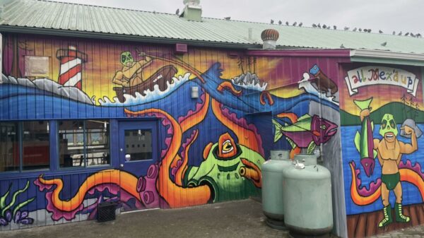 Mural on the exterior wall at All Mex'd Up in Port Alberni