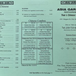 Asia Garden Menu Page 1