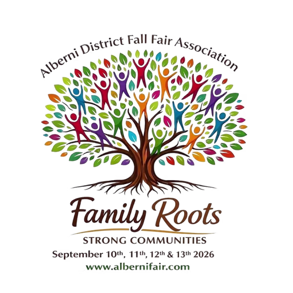 Alberni District Fall Fair 2026 Family Roots, Strong Communities logo featuring a colourful community tree.
