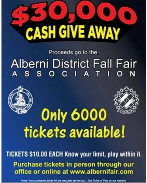 Alberni Fall Fair Prize Poster Raffle ticket prize $30,000
