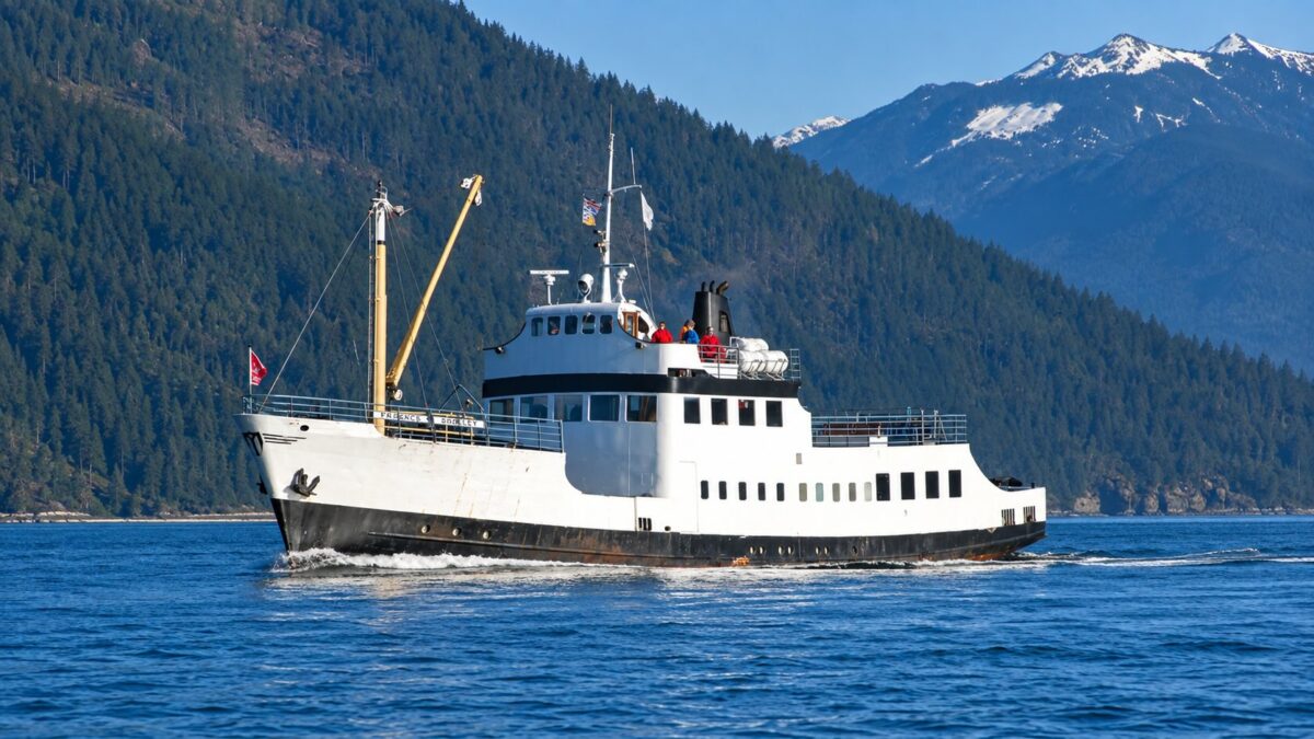 MV Frances Barkley sailing through the Alberni Inlet