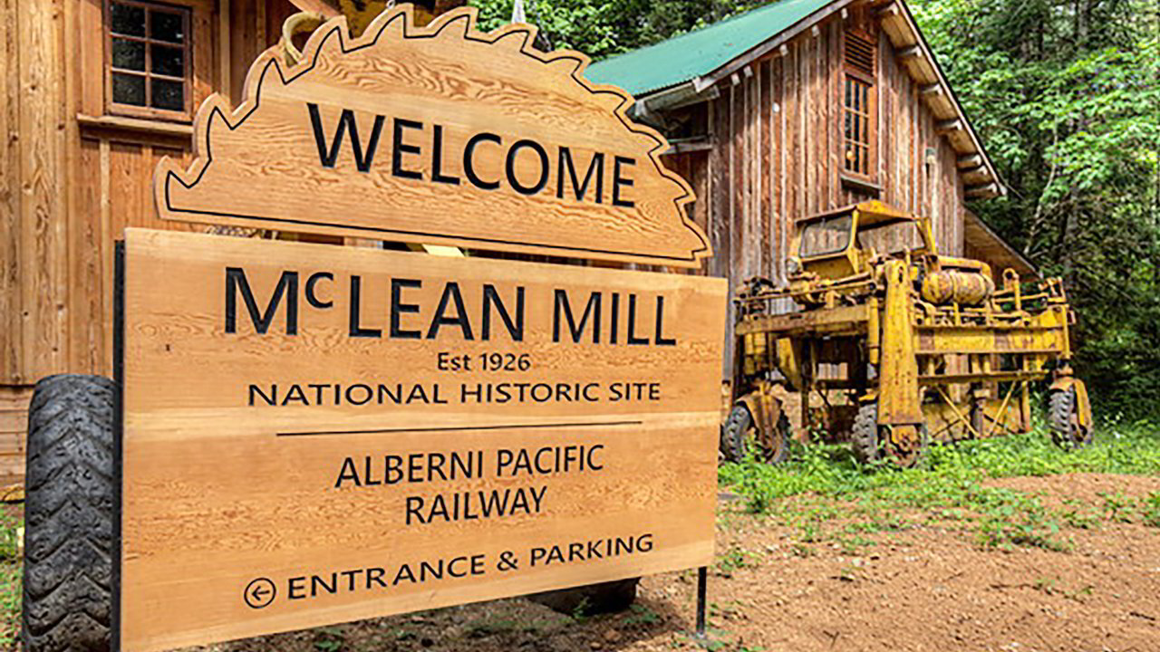 Welcome sign for the McLean Mill National Historic Site