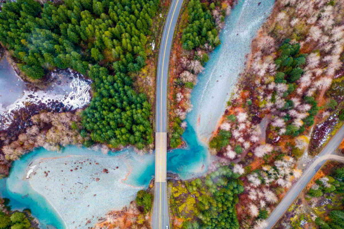 Overhead view of Highway 4 on the way to Port Alberni, Alberni Valley, Vancouver Island