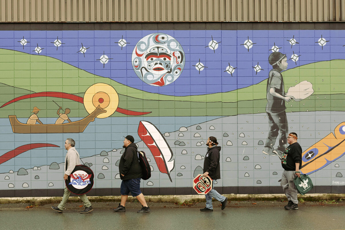 First Nations Mural at the entrance to Harbour Quay in downtown Port Alberni, Alberni Valley
