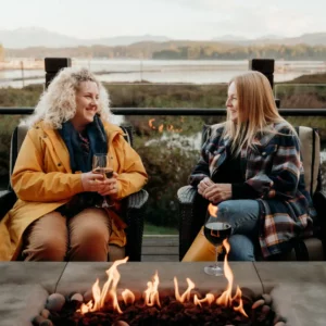enjoying drinks around a fire, Port Alberni