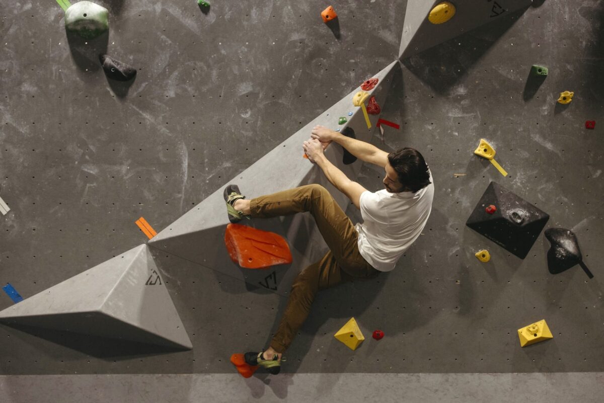 Climber bouldering at Bomber Boulders in Port Alberni