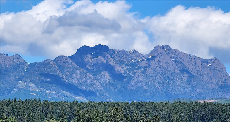 Mount Arrowsmith rising above the Alberni Valley skyline on Vancouver Island