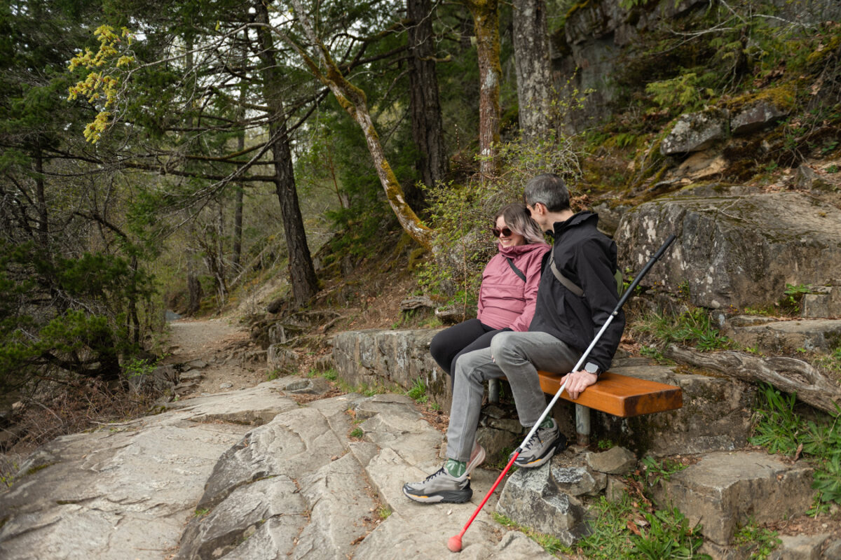 A bench along the gravel trail.
