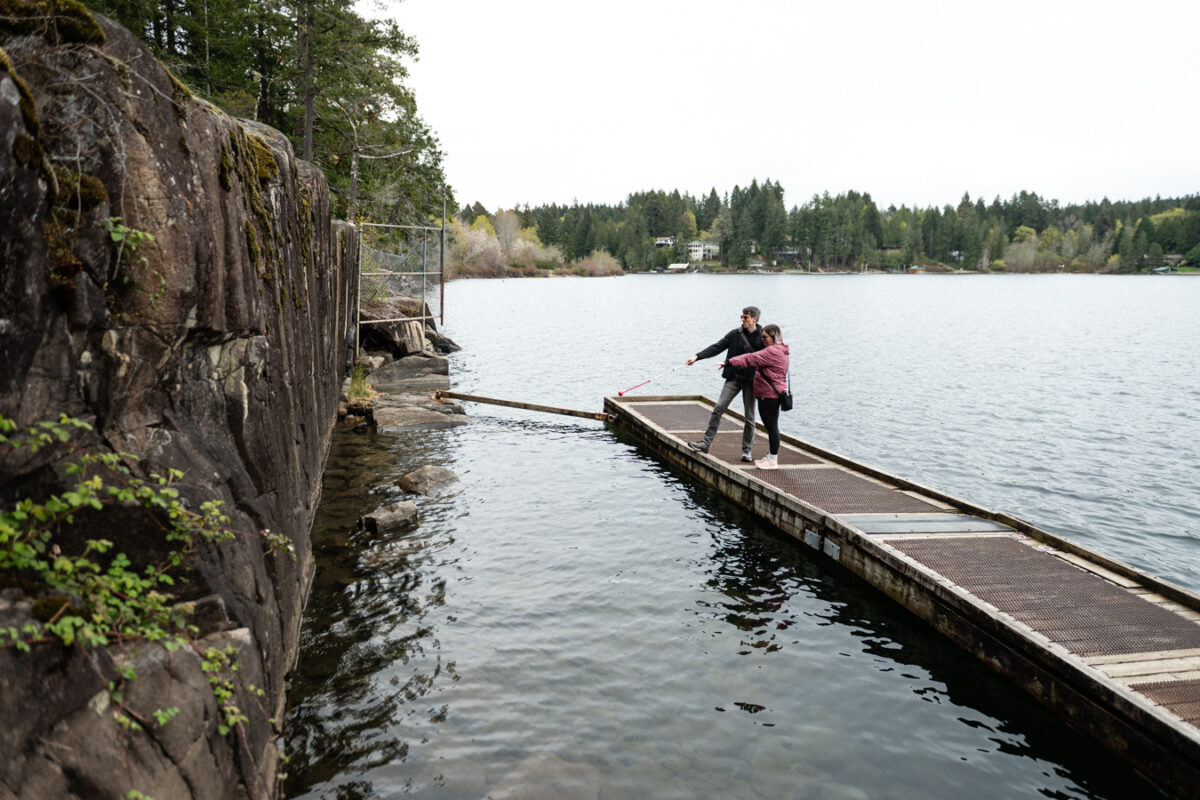 Floating dock at the edge of the lake where the petroglyphs can be viewed.