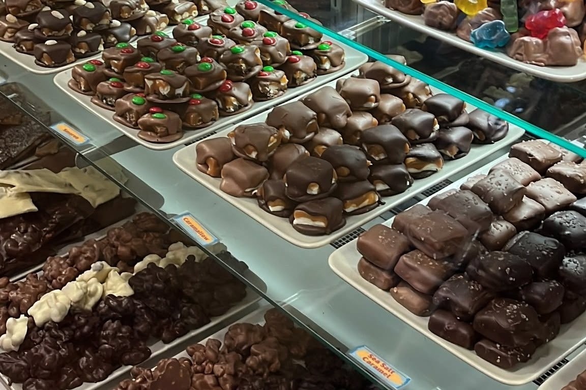 Display of handmade chocolates and sweets at Coombs Country Candy in Port Alberni