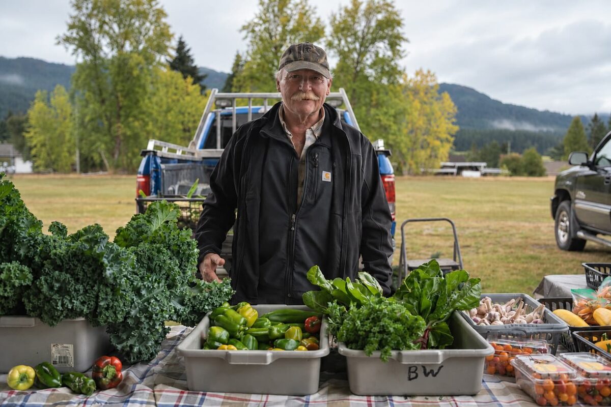 Local farmer with fresh produce at the Port Alberni Farmers’ Market on Cherry Creek Road